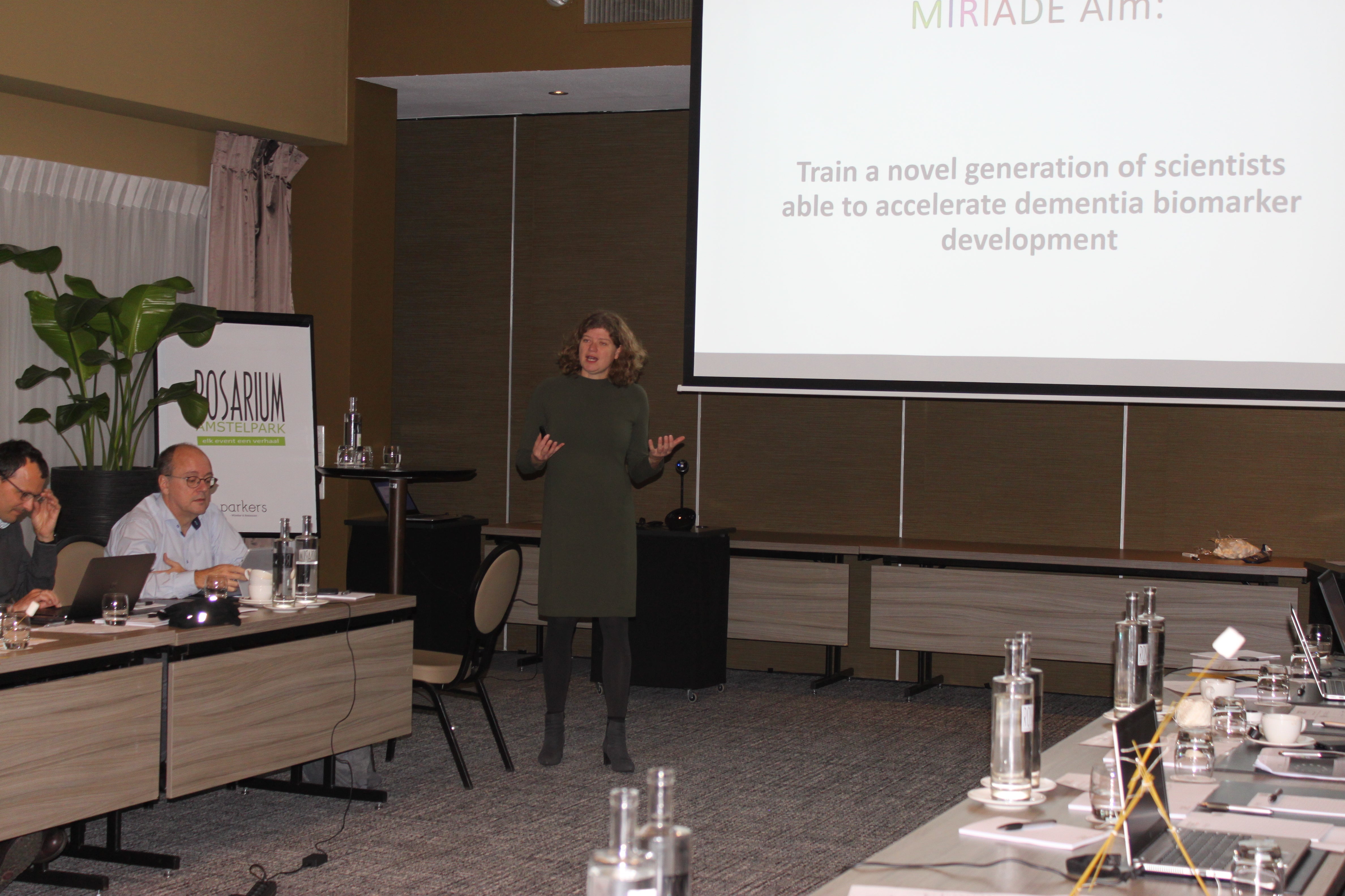 Prof. dr. Charlotte Teunissen, principal investigator of MIRIADE, presenting MIRIADEs outline at the kick-off meeting.