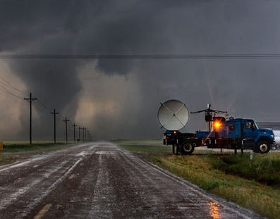 The course of a tornado is measured by equipment on a truck