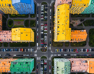 Colorful street block from above