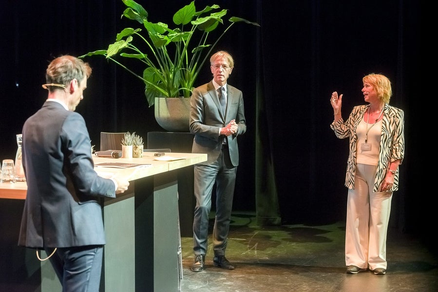 Jeroen Geurts, Robbert Dijkgraaf, Hilde van Wijngaarden op het Open science Festival 2022