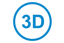 Het beeldmerk van 3D bestaat uit de tekst "3D" en daaromheen een cirkel.