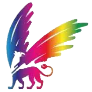 Logo of VU Pride: the griffin of VU Amsterdam's logo in rainbow colours