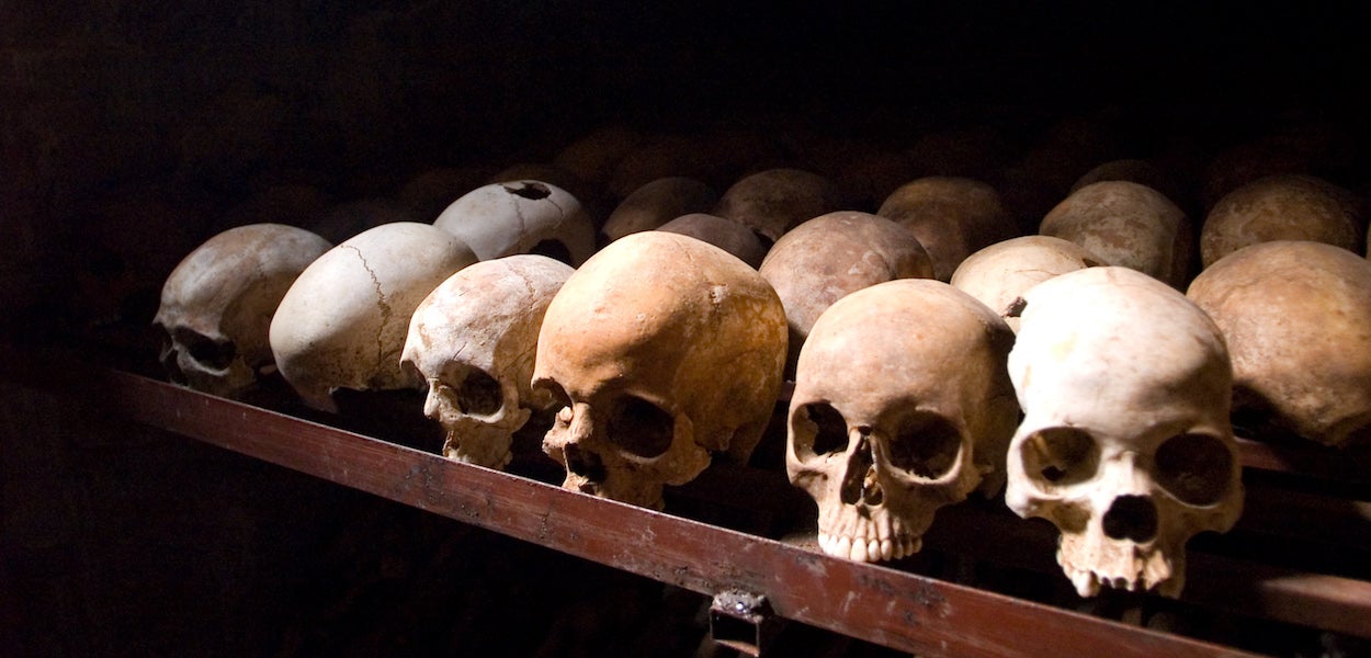 Nyamata Memorial Site, skulls. Nyamata, Rwanda. This file is licensed under the Creative Commons Attribution-Share Alike 3.0 Unported license. Source: Wikimedia Commons.