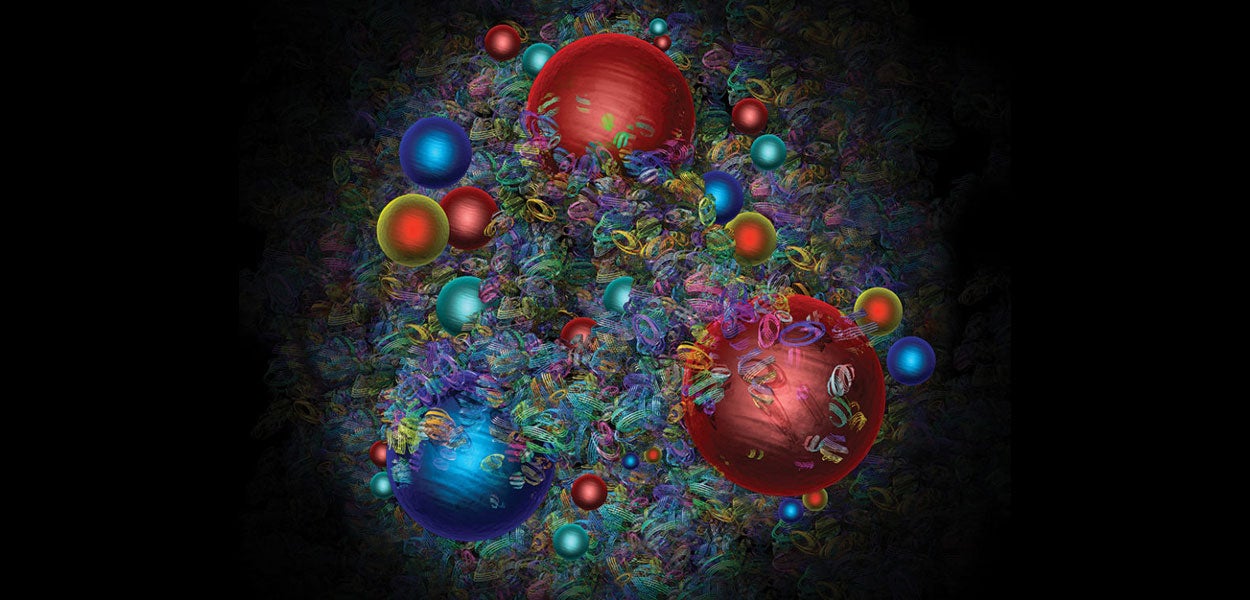 A graphic impression of quarks and gluons inside the proton. Image: CERN