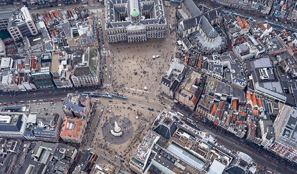  Aerial view of Dam Square in Amsterdam