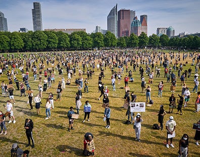 People on a field as a protest movement