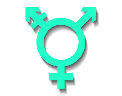 Een mintgroen symbool voor mannelijk, en vrouwelijk en non-binair gender