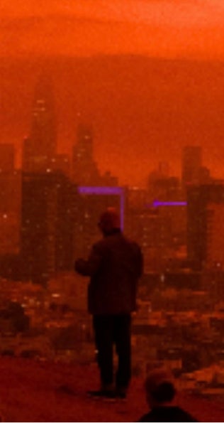 city in a red glow